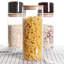 Ensemble de pots de cuisine empilables, paquet de 5 pots en verre transparent avec couvercle en bambou hermétique pour les bonbons, les biscuits, le riz, le sucre, la farine, les pâtes et les noix