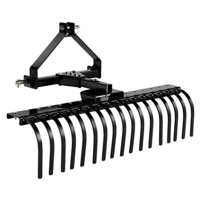 50 in Lanscape Rock Rake, 3-Point Tow Behind Landscape Rake with 17 Steel Tines, Fit Category 1 Tractors, Angle Adjustable, Heavy Duty Lawn Dethatcher Rake for Grass Branch Debris