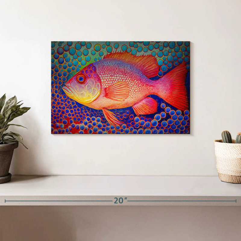 Brampt Red Snapper Fish And Abstract Bubbles, 8" H x 12" W