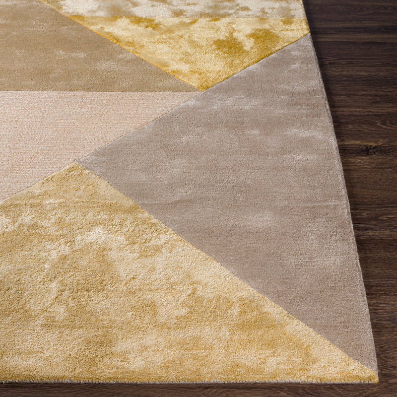Tapis beige / orange touffeté à la main à motif géométrique Kaylem, Rectangle 8 pi 10 po x 12 pi