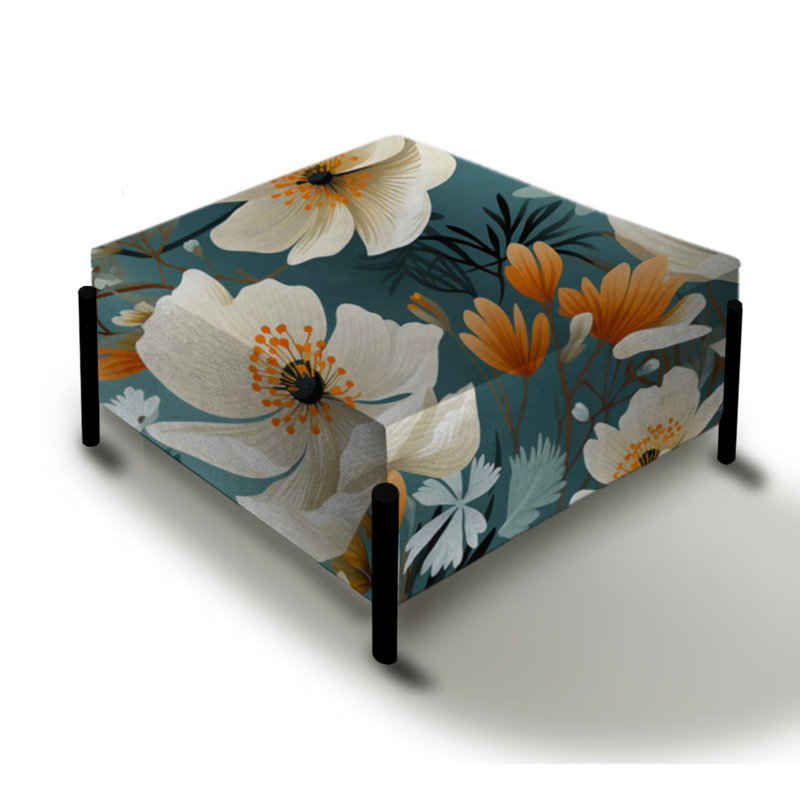 Motif floral ivoire de fleurs de bord de mer - Grand repose-pieds carré floral