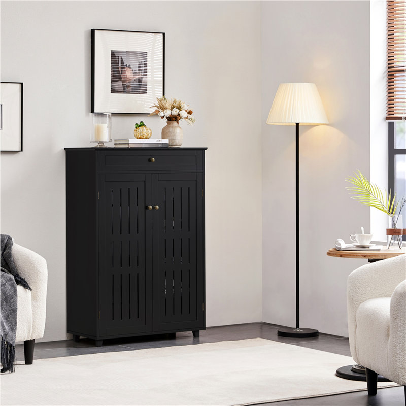 Multi-sized Louvered 5-Tier Shoe Storage Cabinet with Drawer, Black, 5