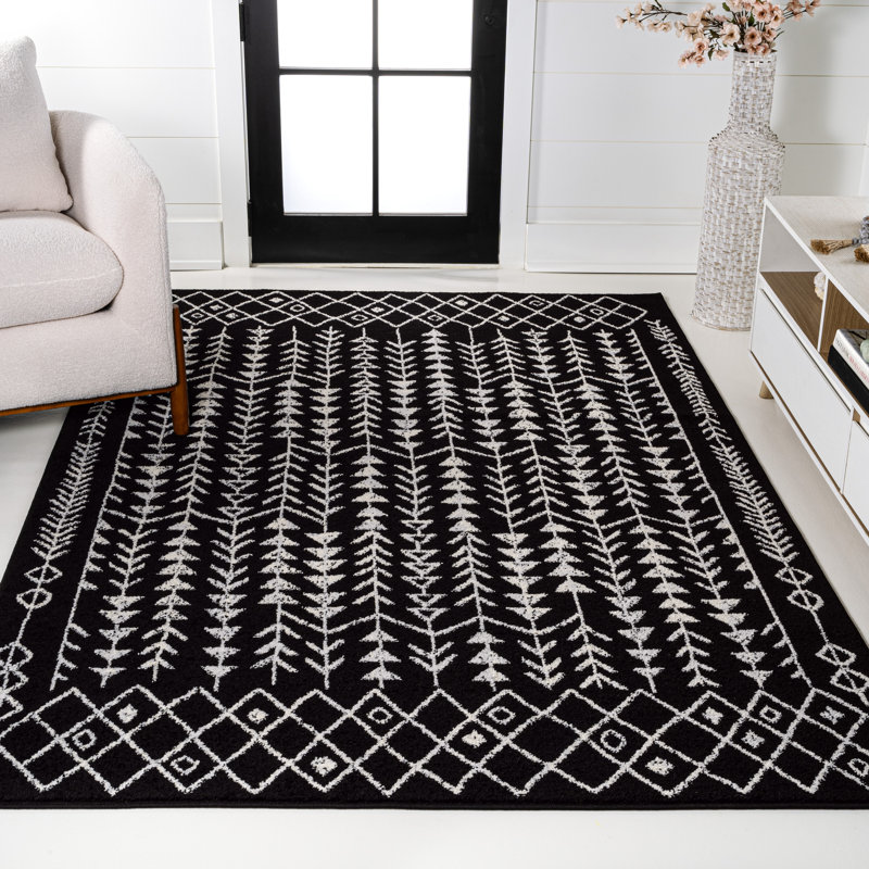 Kendahl Moroccan Geometric Black/Cream Rug, Rectangle 3' x 5'
