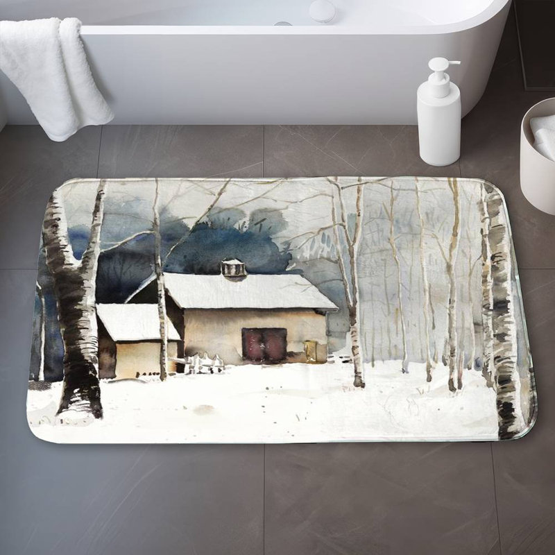Small winter barn Bath Mat with Non-Slip Backing - Quick Dry Memory Foam Bathroom Rug - Absorbent - Modern Plush Spa-Style - Machine Washable