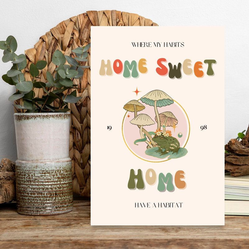 «Sweet Home», grenouille champignon rétro, art mural forêt rétro, H 18 po x l 12 po