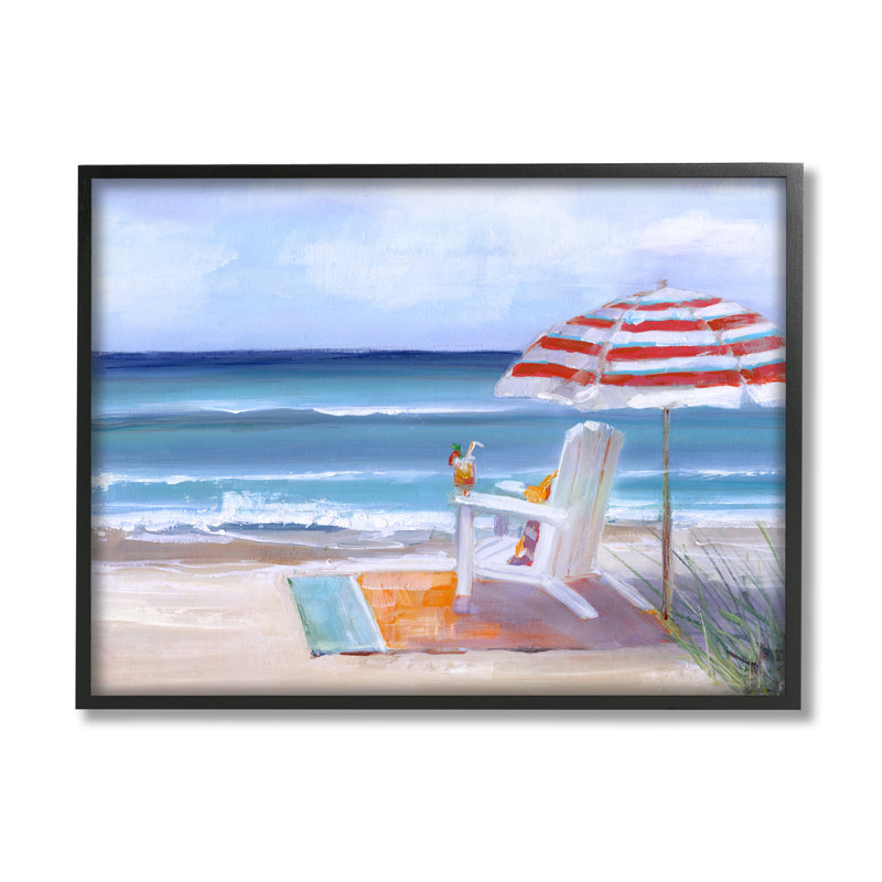 Chaise parasol de plage Tropical Drink par Tally Swatland - Peinture, H 16 po x l 20 po, Giclée encadrée noir minuit