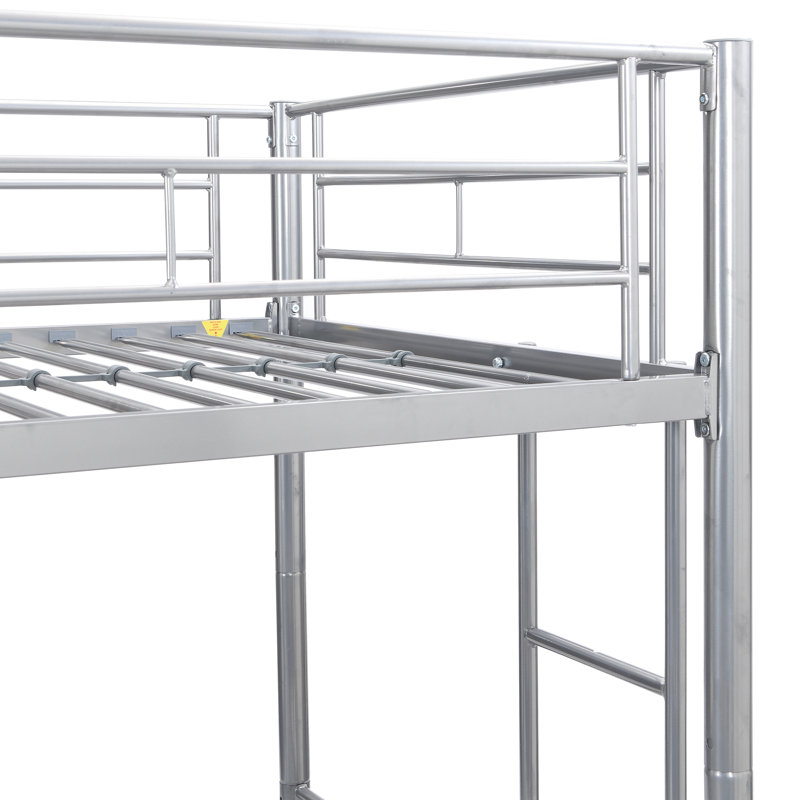 Silver Metal Bunk Bed - Modern & Space Conserving Bedroom Selection, Build, Quiet And Stable Operation, Noise Area, High Bearing Capacity, Safe Stair Entrance, Twin Over Design, Easy Assembly With