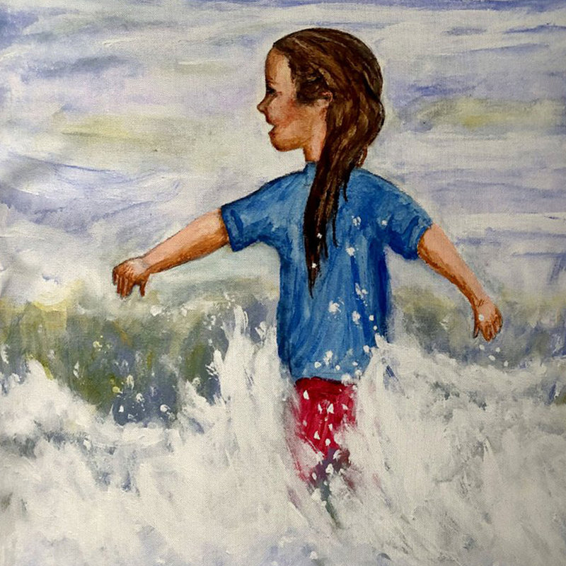 Housse et insert de coussin rectangulaire d'extérieur Girl in Surf, 11" x 14"
