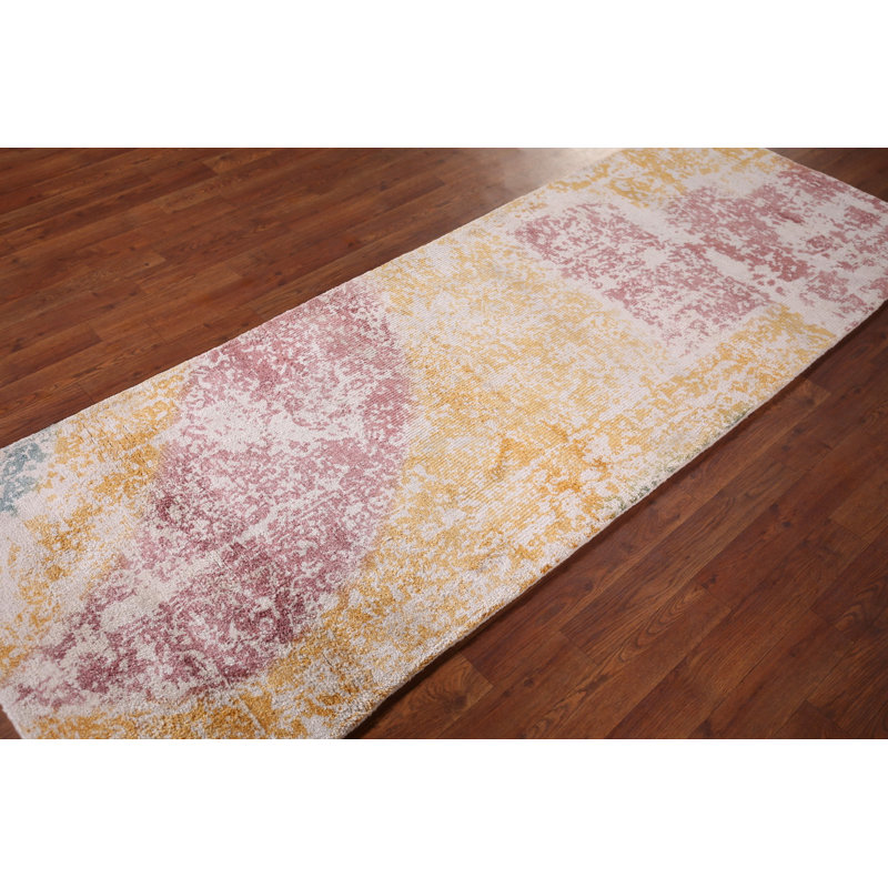 Colourful Abstract Handmade Indian Runner Rug 3x8