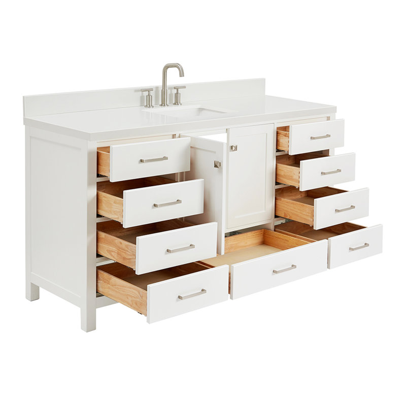 Meuble-lavabo simple 67 po avec dessus Cambridge, Blanc, Rectangular