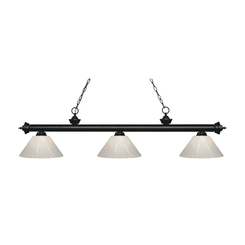 Luminaire suspendu linéaire à 3 lumières pour table de billard Chevelle, H 14,25 po x l 57 po x P 14 po, Blanc, Noir mat