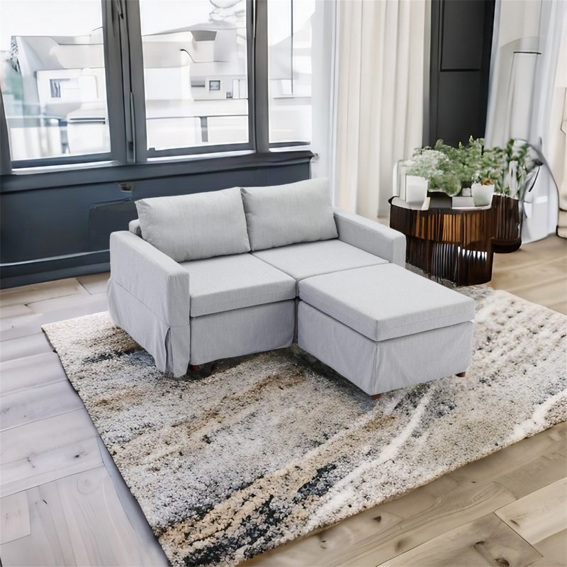 Upholstered L-Shaped Sectional Reversible, Light Gray 100% Linen