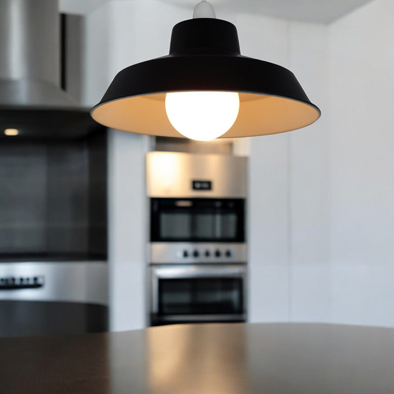Pluto 12cm H Metal Bowl Pendant Shade ( Screw On ), Matt Black