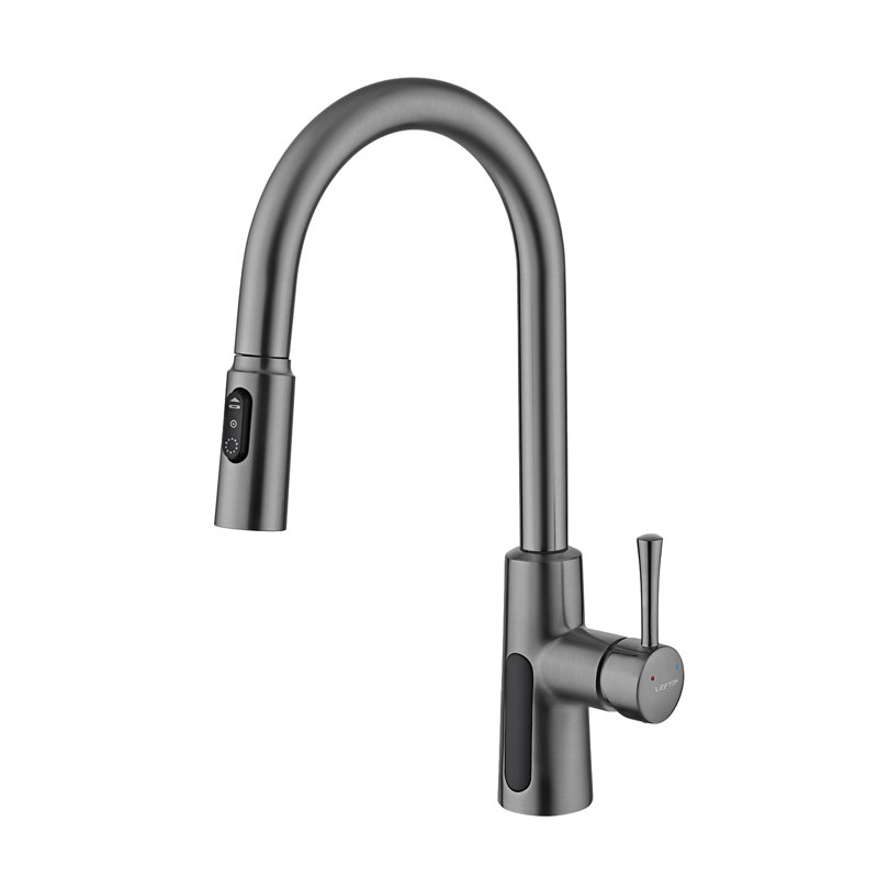 Lefton Pull-down Kitchen Faucet With Temperature Display In Fahrenheit, 3 Water Outlet Modes, Faucet For Kitchen Sink, Brushed Nickel, Kf2501-0