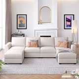 Tommye 130.7" 3 Pieces U shaped Sofa with Removable Ottomans, Sectional Sofa
