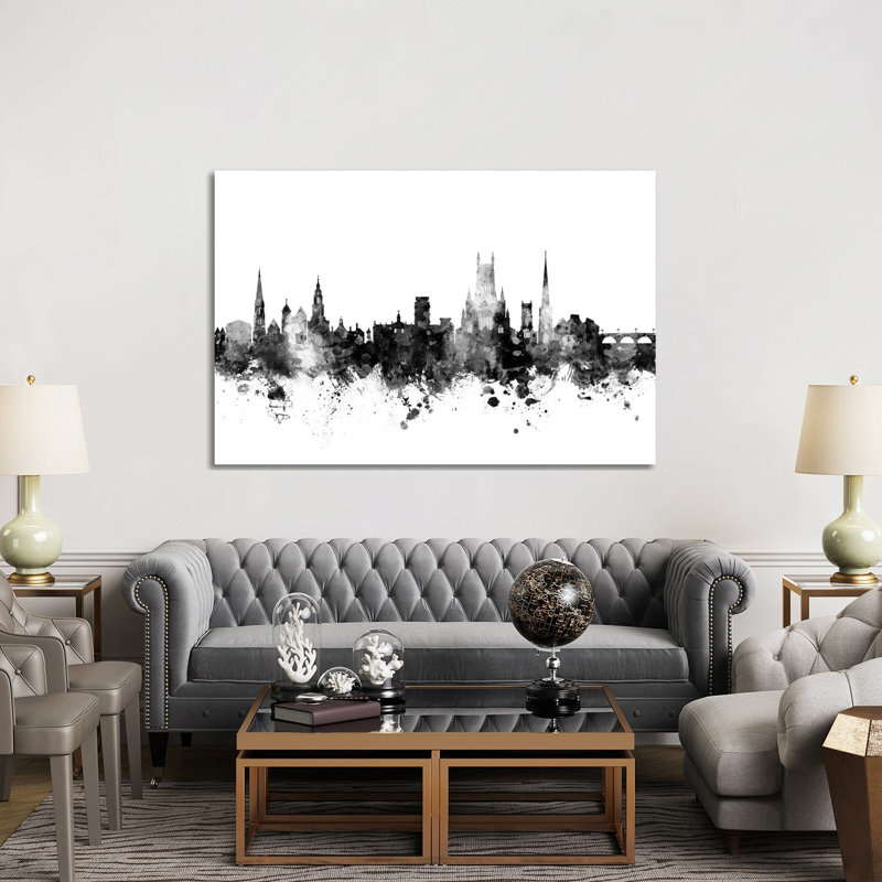 Worcester, England Skyline In Black And White by Michael Tompsett - Wrapped Canvas Gallery-Wrapped Canvas Giclée
