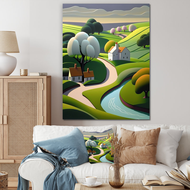 «Little Spring River In Abstract Green Mountains», art mural abstrait sur toile, H 20 po x l 12 po x P 1 po, Toile tendue