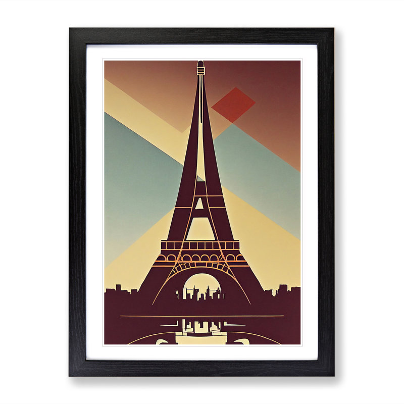 Eiffel Tower Art Deco No.2 - Wall Art, Black Framed, 64cm H x 46cm W x 2cm D