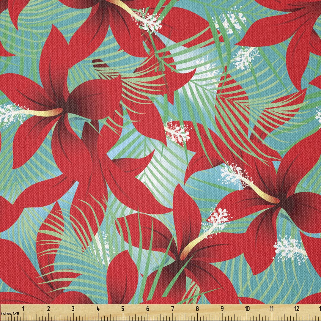 Stoff als Meterware, Red Hibiscus Flowers, hawaiisch, Mehrfarbig