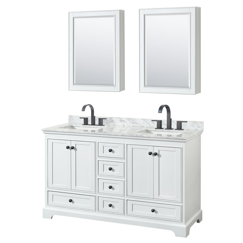 Deborah 60'' Double Bathroom Vanity with Marble Top, White, Matte Black