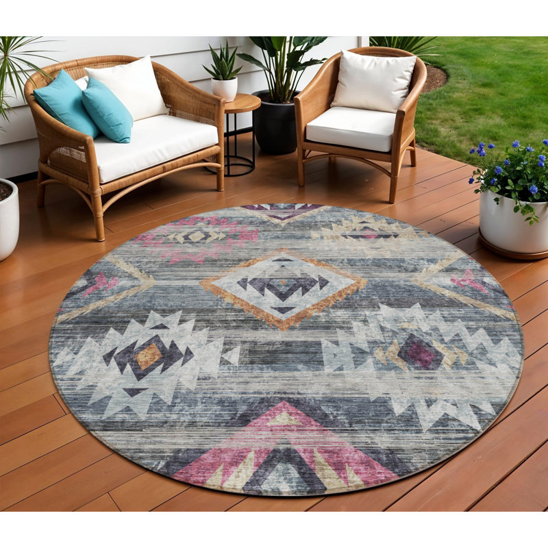 Tapis rond lavable gris anthracite et argenté 8 pi Southwestern