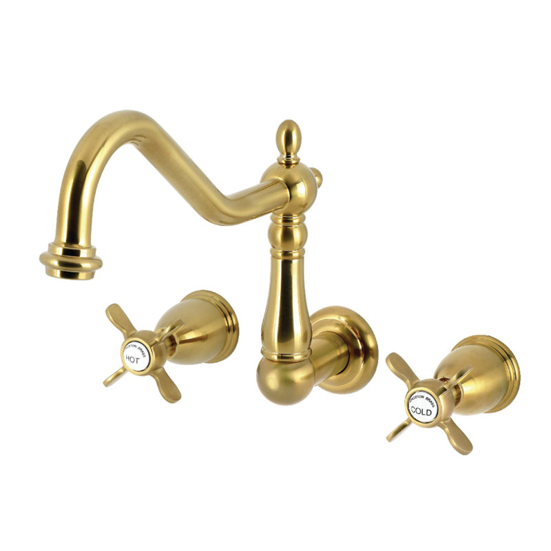 Kingston Brass Essex Two-Handle 3-Hole Wall Mount Roman Tub Faucet, Brushed Brass