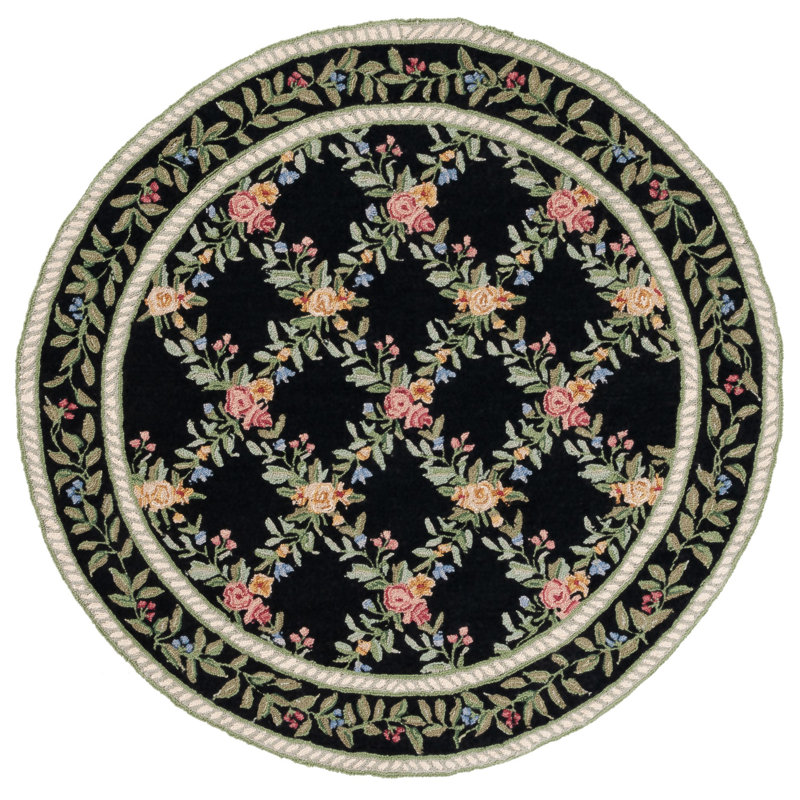 Tapis floral en laine crocheté à la main Beyda, Rond 5 pi 6 po