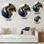 Art mural liquide noir, blanc et or IV - Abstrait encre liquide ronde sur métal-2002392866