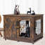 Table d'appoint pour chien avec cage pour chien, table d'appoint en bois avec dessus rabattable et cloison mobile