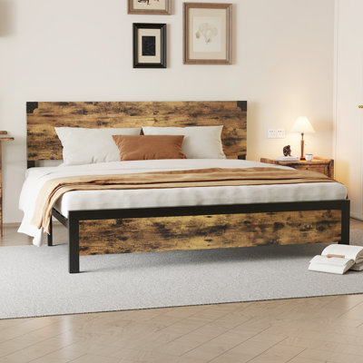 Full Size Platform Bed Frame with Headboard & 4 Storage Drawers, Sturdy Quiet Metal Platform Bed Frame, No Box Spring Needed, Easy Assembly