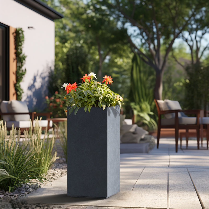 Kalil Handmade Planter Box, Granite Gray, 28" H x 14" W x 14" D