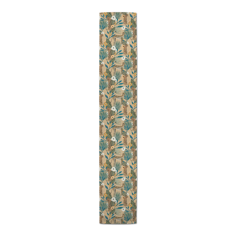 Ayvrie Rectangle Floral Polyester Table Runner, 72" L x 16" D, Beige