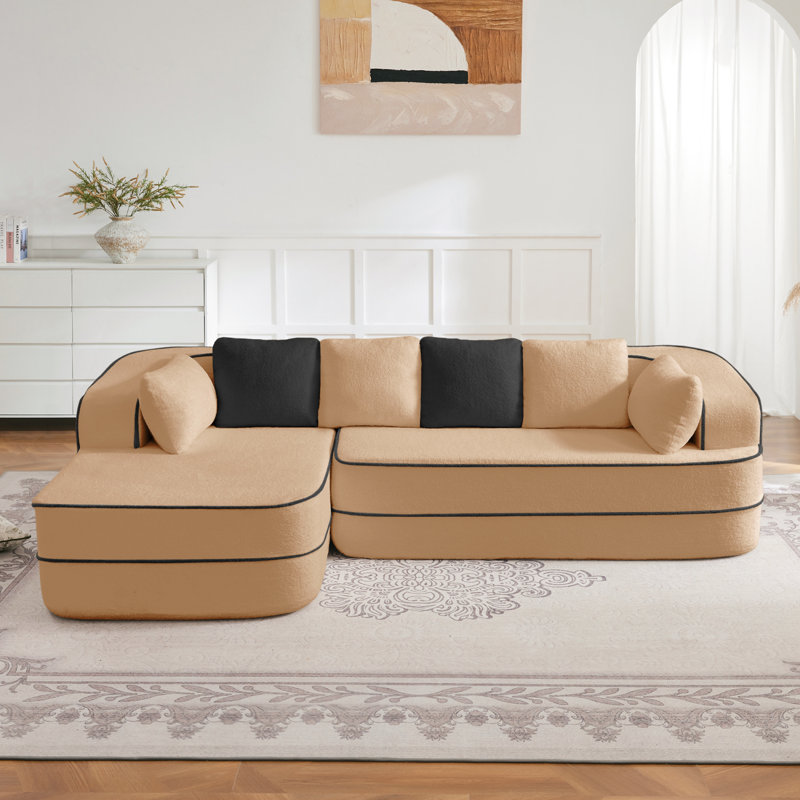 Canapé modulaire en L de 106 po en forme de L avec mousse à haute densité et méridienne, Chameau