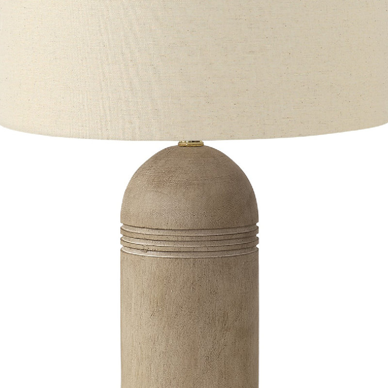 Ratty Table Lamp With Sculpted Base, Brown Resin, Beige Linen Shade, Brown
