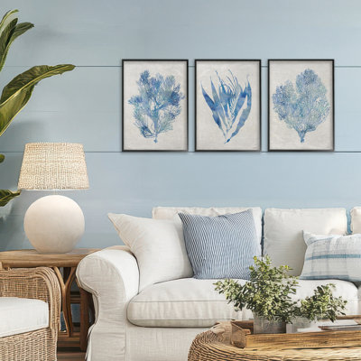 Silhouette Seaweed Sprigs 3pc Framed Giclee Set, design by Amber Sterling
