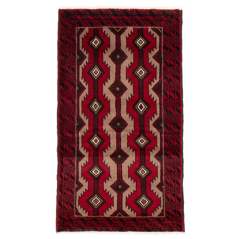 Tapis unique en laine noué à la main 3 pi 4 po x 5 pi 5 po nouvel âge Edford - rouge / noir / beige