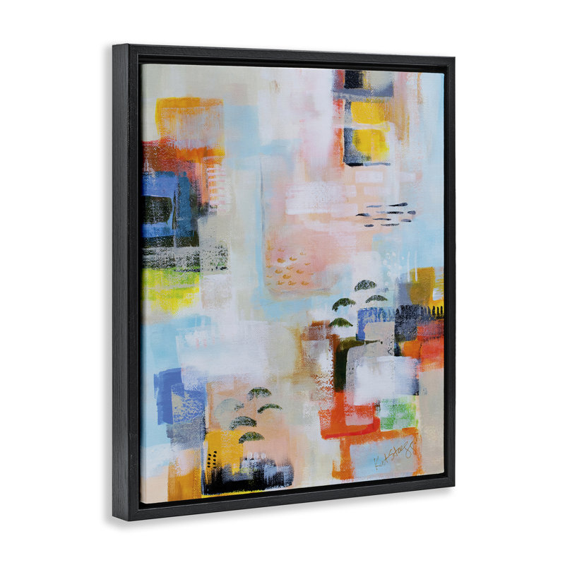 Cadre flottant avec vue abstraite, design par Katherine Irvin, Cadre flottant noir de jais, H 21 po x l 17 po