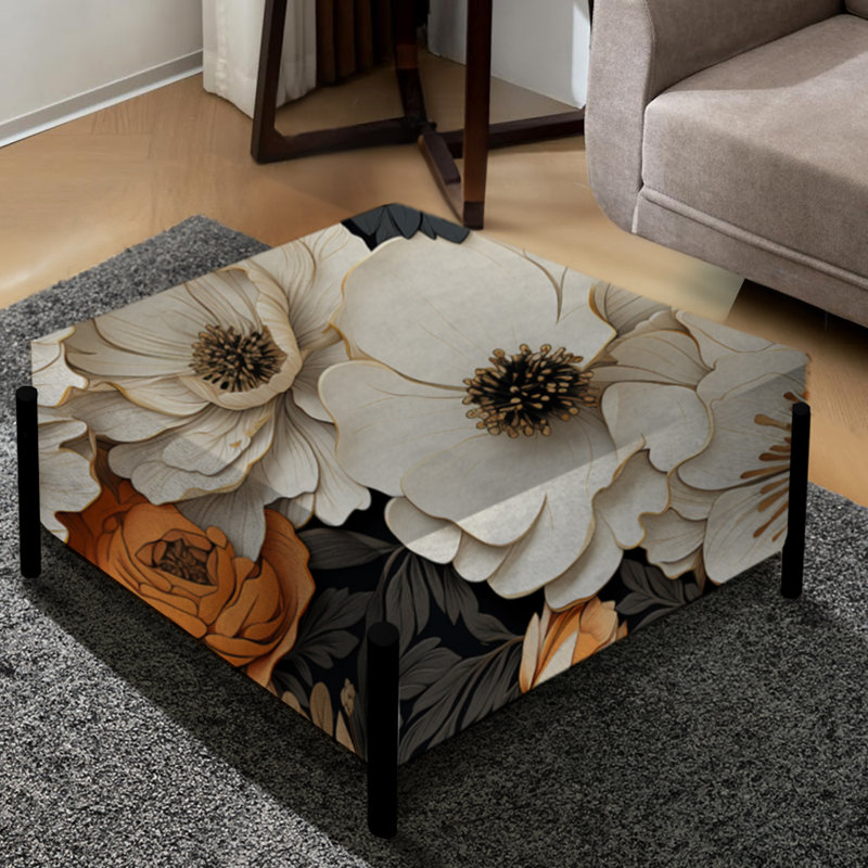 Vivid Poppy Dreams - Grand repose-pieds carré floral