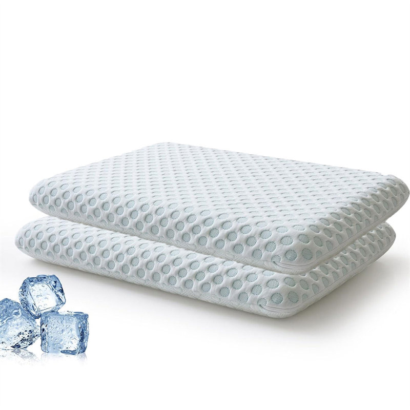 2Pc Ultra Thin Pillow Stomach Sleeping, Cooling Flat Pillows For Side Back Stomach Sleepers, Gel Infused Memory Foam Pillows - Certipur-Us - Standard