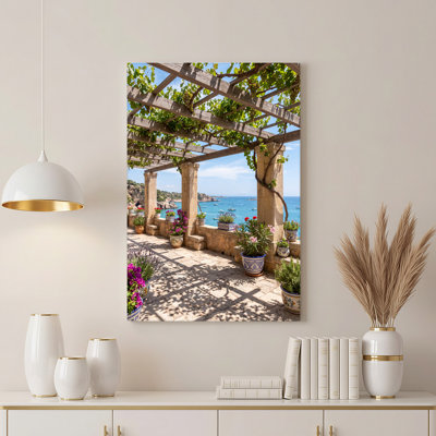 " Stone Terrace With Grapevines And Blue Sea " Painting Print