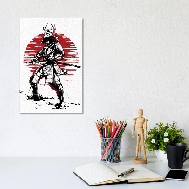 Red Sun Samurai 1 Piece Wrapped Canvas Wall Art, 20.32 cm H x 30.48 cm W