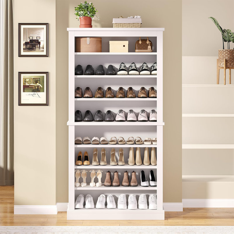 Étagère à chaussures 71 pouces de haut à 9 niveaux avec tablettes réglables, Blanc