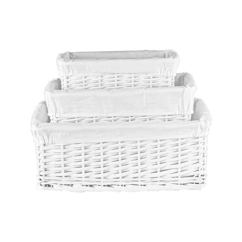 Innoteck Essentials Wicker Storage Baskets with Cloth Lining(Set of 3) - White