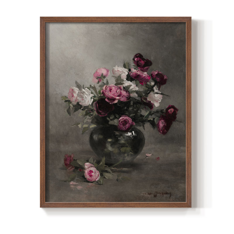 Vintage Floral Print CCLVII Framed Print - Solid Wood, H 30 po x l 24 po, Noyer