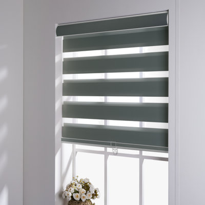  cordless zebra blinds for window，Blackout （70%）roller Blinds & Shades,day and night Dual layer sheer or privacy,Light control,Easy to install for home, Grey, 83"W x 48"H