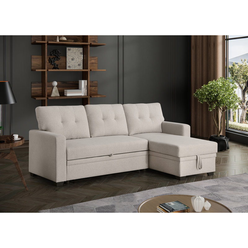 Canapé modulaire convertible rembourré avec méridienne coulissante, Lin beige