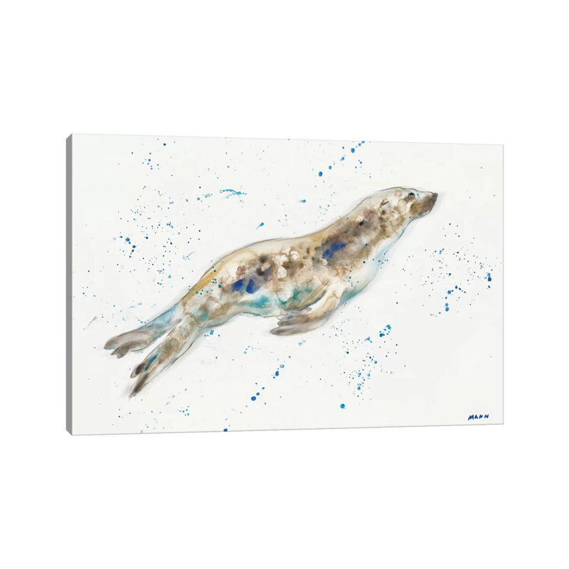 «Seal» par Patti Mann - peinture sur toile tendue, H 26 po x l 40 po x 1,5 po