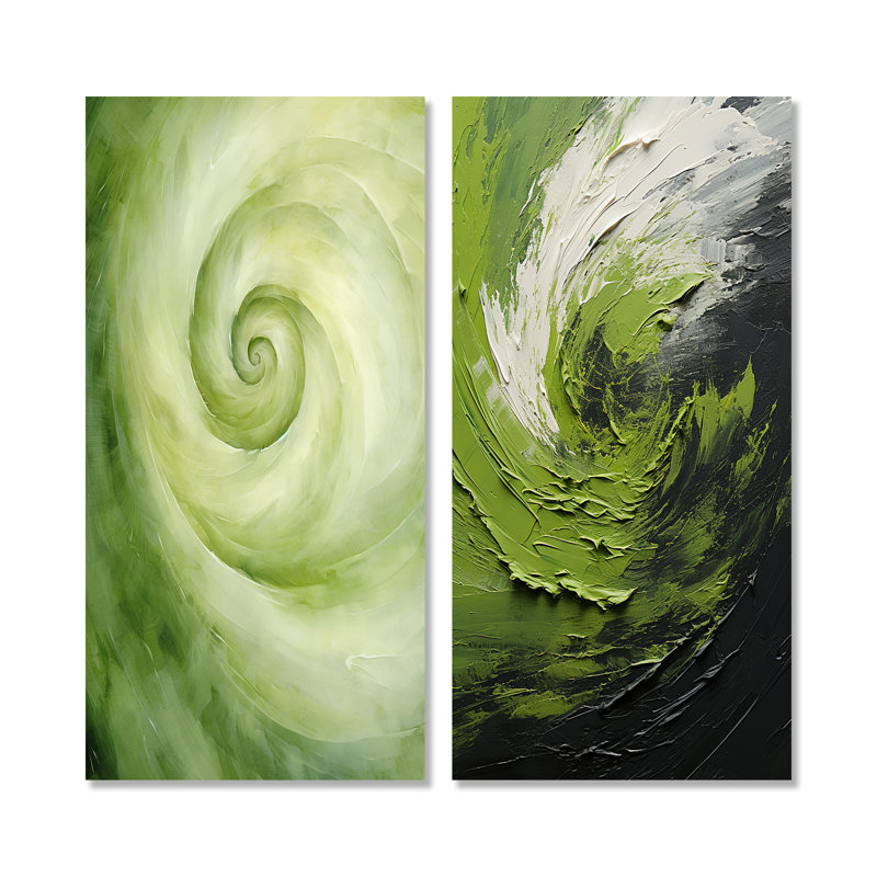 Green Serene Spiral Dreams - Abstract Spirals Metal Wall Art Set Of 2, 32" H x 32" W