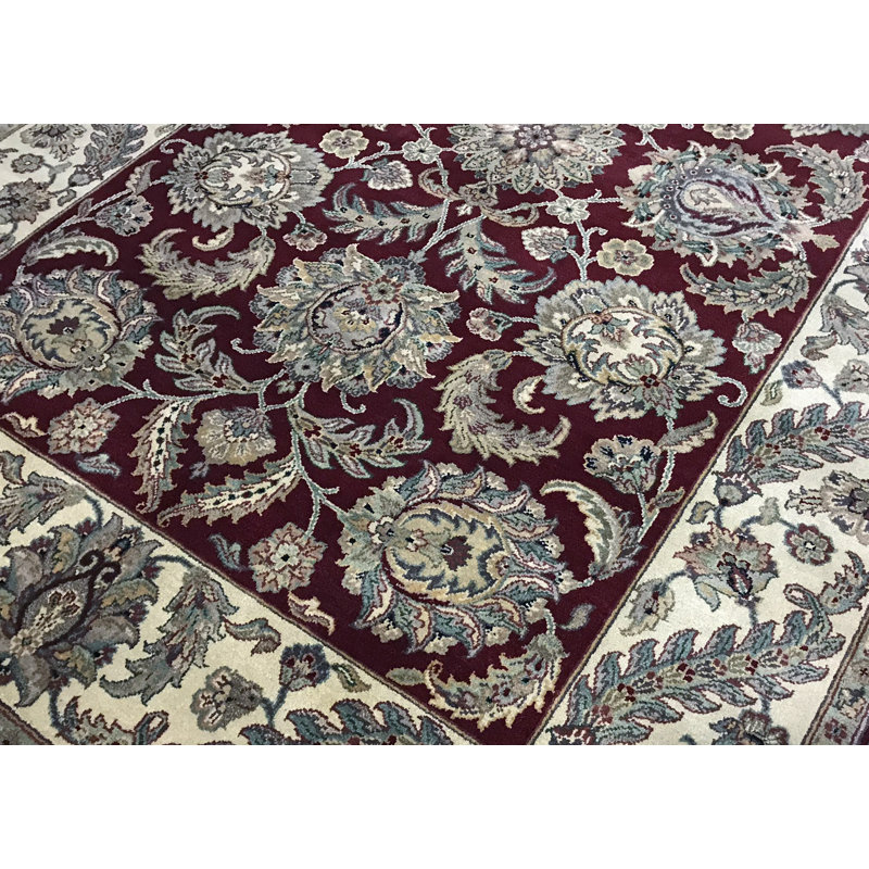 Tapis oriental rouge / beige / vert en laine noué à la main 6 pi x 8 pi 10 po Trinity