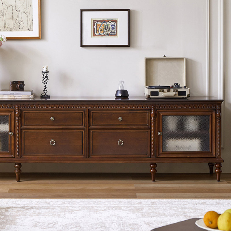 Meuble télé en érable de style rétro, H 25,6 po x L 86,61 po x l 17,71 po